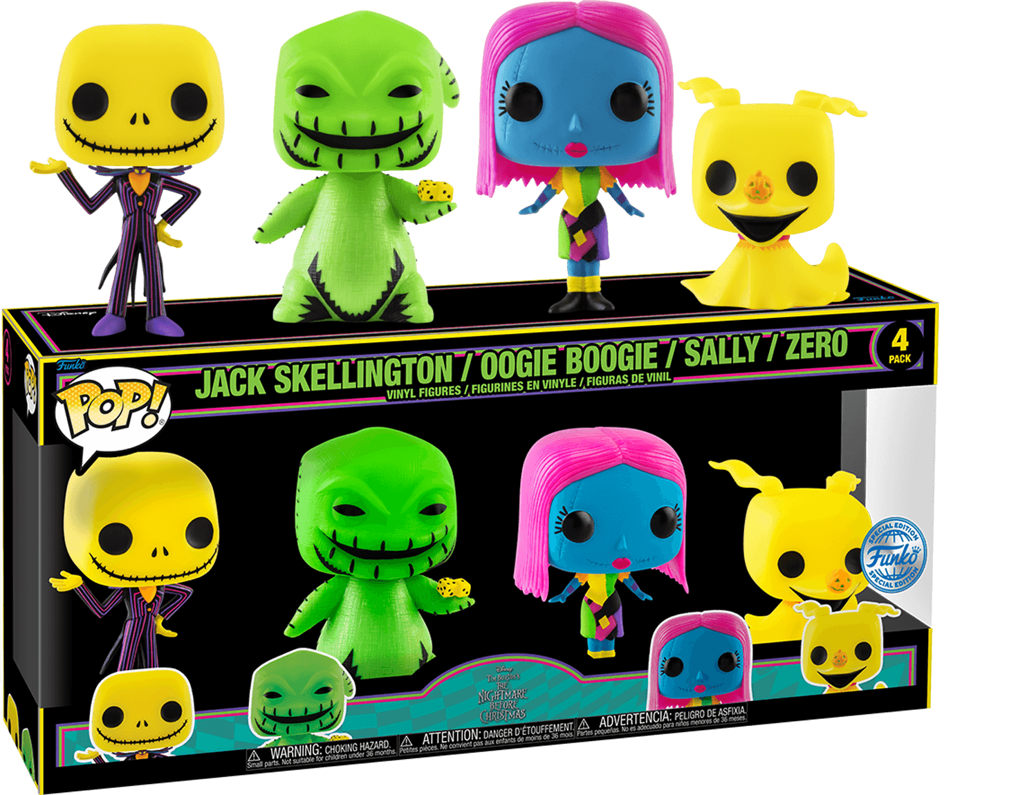 FUN69146 The Nightmare Before Christmas - Blacklight US Exclusive Pop! Vinyl 4-Pack [RS] - Funko - Titan Pop Culture