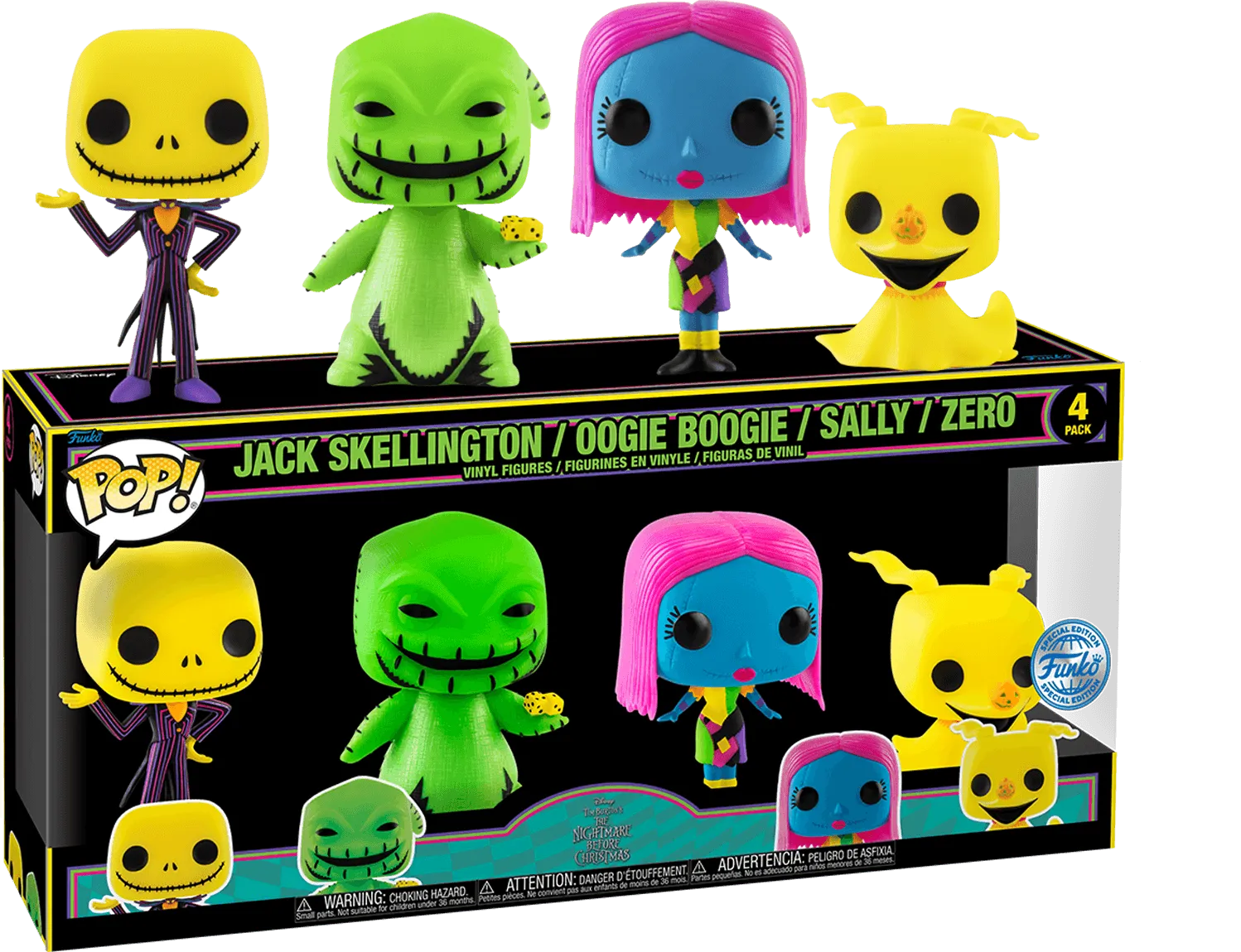 FUN69146 The Nightmare Before Christmas - Blacklight US Exclusive Pop! Vinyl 4-Pack [RS] - Funko - Titan Pop Culture