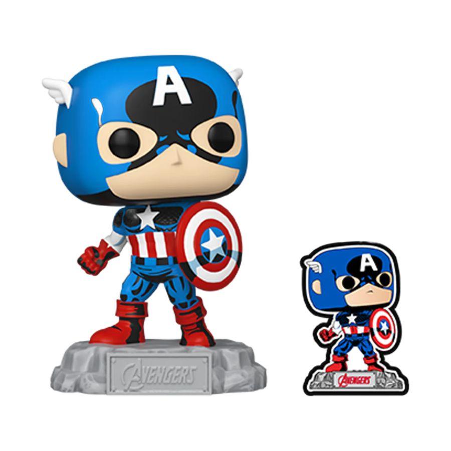 FUN70128 Marvel Comics - Captain America 60th Anniversary (with Pin) US Exclusive Pop! Vinyl [RS] - Funko - Titan Pop Culture