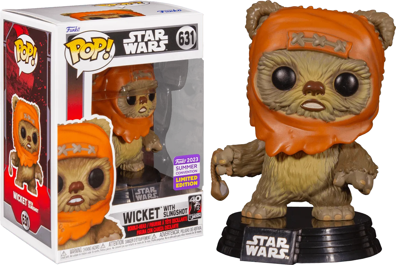 FUN71777 Star Wars - Wicket with Slingshot SDCC 2023 US Exclusive Pop! Vinyl [RS] - Funko - Titan Pop Culture