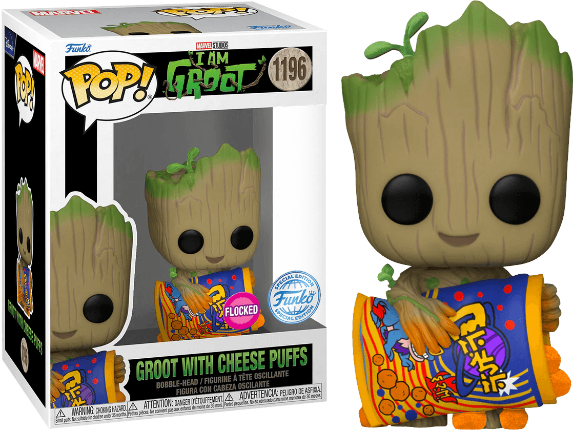 FUN71821 I Am Groot (TV) - Groot with Cheese Puffs Flocked US Exclusive Pop! Vinyl [RS] - Funko - Titan Pop Culture