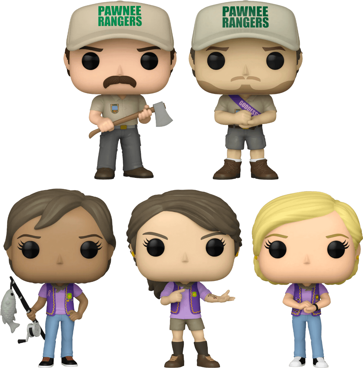 FUN72658 + FUN72657 + FUN72655 + FUN72656 + FUN72654 Parks and Recreation - Pawnee Rangers Pop! Vinyl Bundle (Set of 5) - Funko - Titan Pop Culture