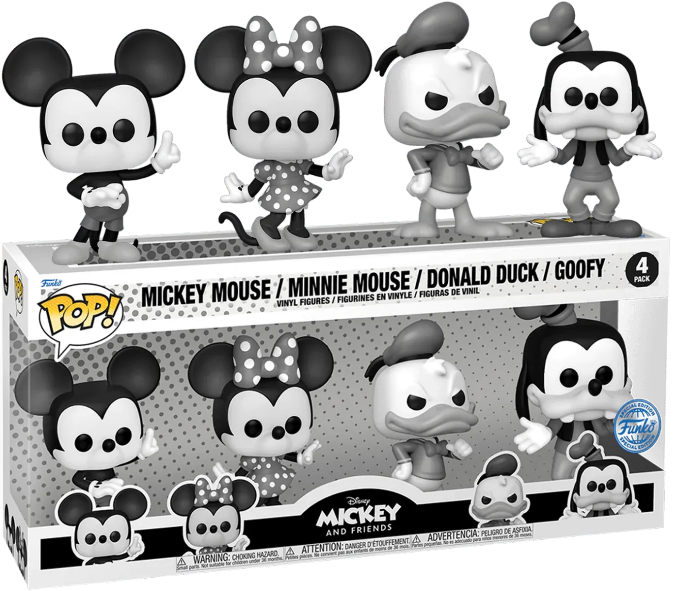 FUN73787 Disney - Mickey and Friends (Black & White) Pop! Vinyl 4-Pack [RS] - Funko - Titan Pop Culture