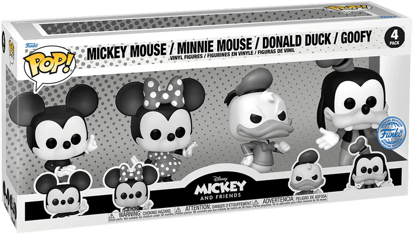 FUN73787 Disney - Mickey and Friends (Black & White) Pop! Vinyl 4-Pack [RS] - Funko - Titan Pop Culture