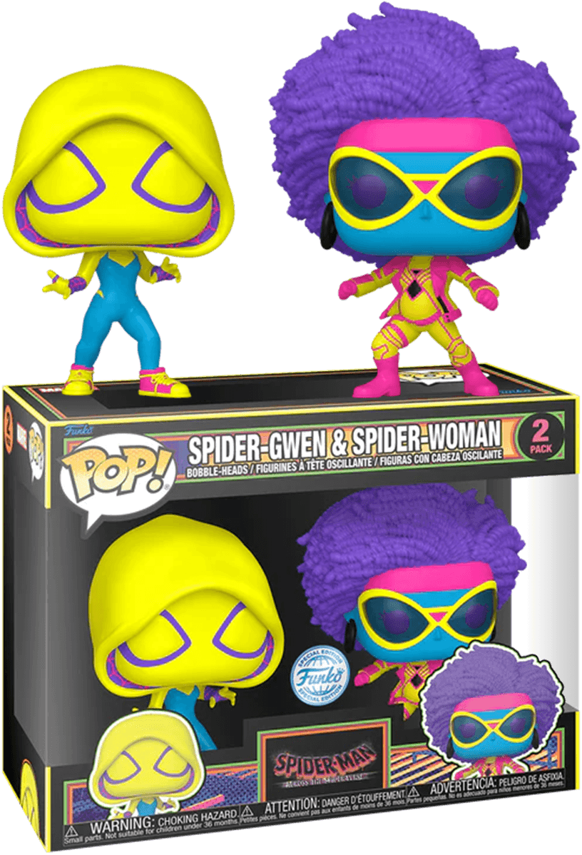 FUN73937 Spider-Man: Across the Spider-Verse - Spider-Gwen & Spider-Woman US Exclusive Blacklight Pop! 2-Pack [RS] - Funko - Titan Pop Culture