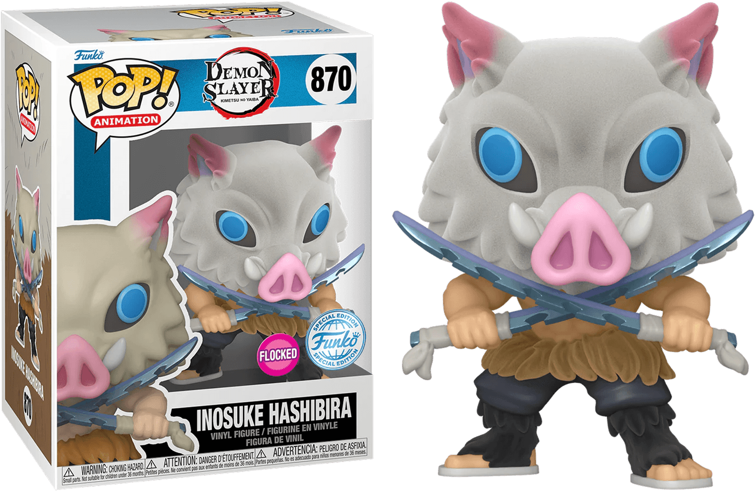 FUN74462 Demon Slayer - Inosuke Hashibira with Blades Crossed Flocked Pop! Vinyl [RS] - Funko - Titan Pop Culture