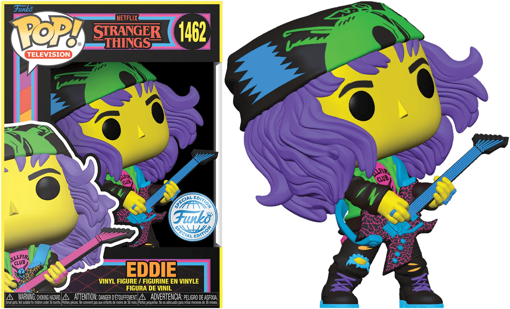 FUN74604 Stranger Things - Hunter Eddie with Guitar US Exclusive Blacklight Pop! Vinyl [RS] - Funko - Titan Pop Culture