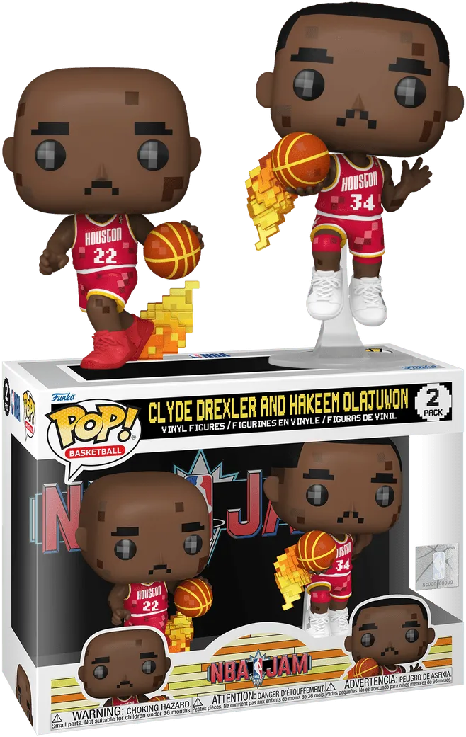 FUN75063 NBA JAM: Rockets - Clyde Drexler & Hakeem Olajuwon 8-Bit Pop! Vinyl 2 Pack - Funko - Titan Pop Culture