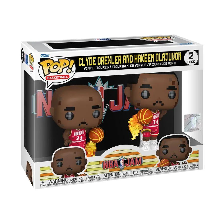 FUN75063 NBA JAM: Rockets - Clyde Drexler & Hakeem Olajuwon 8-Bit Pop! Vinyl 2 Pack - Funko - Titan Pop Culture