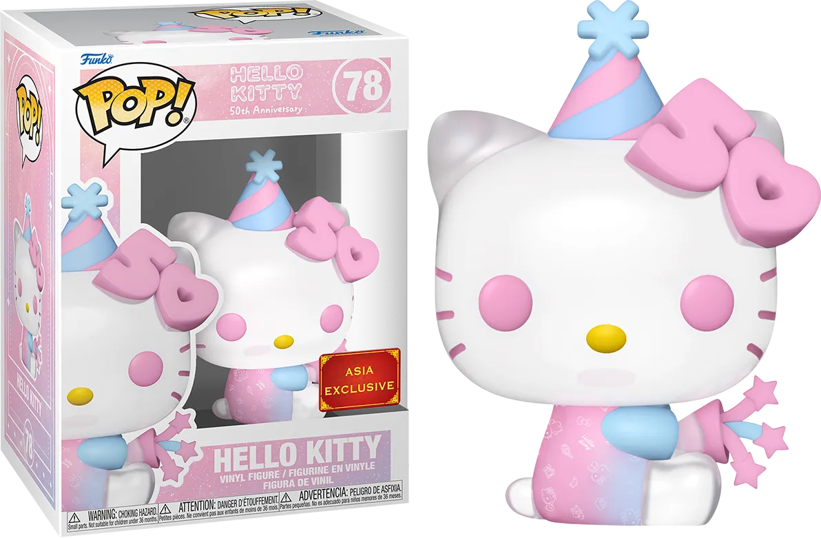 Hello Kitty cumple 50 años - Hello Kitty con gorro de fiesta Vinilo pop exclusivo [RS]