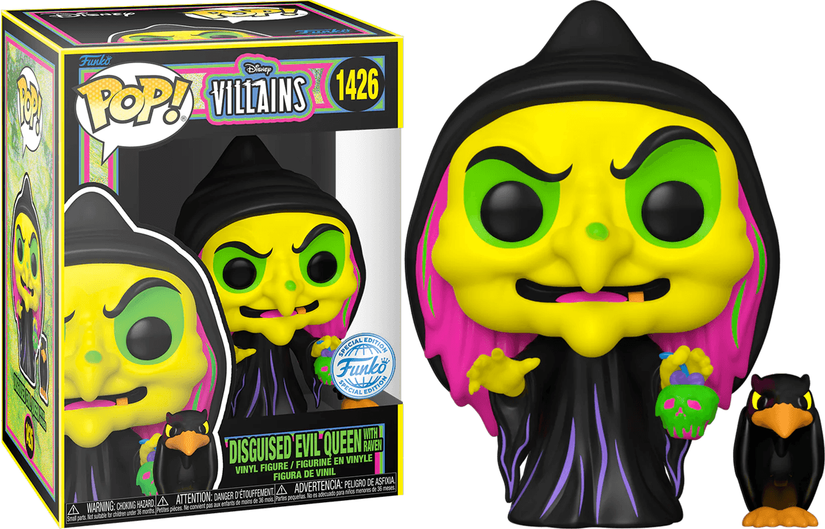 FUN76719 Snow White (1937) - Disguised Evil Queen (with Raven) US Exclusive Blacklight Pop! Vinyl [RS] - Funko - Titan Pop Culture