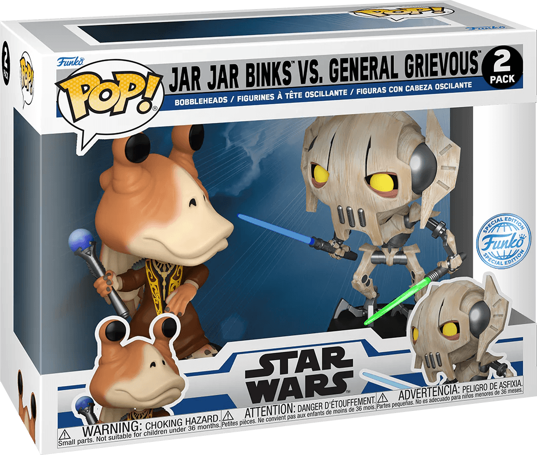 FUN76862 Star Wars: Clone Wars - Jar Jar Binks Vs General Grievous US Exclusive Pop! Vinyl 2-Pack [RS] - Funko - Titan Pop Culture