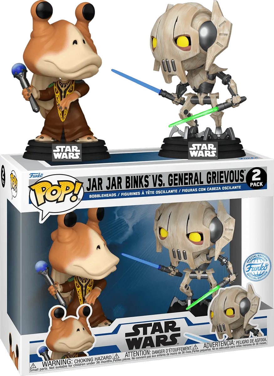 FUN76862 Star Wars: Clone Wars - Jar Jar Binks Vs General Grievous US Exclusive Pop! Vinyl 2-Pack [RS] - Funko - Titan Pop Culture