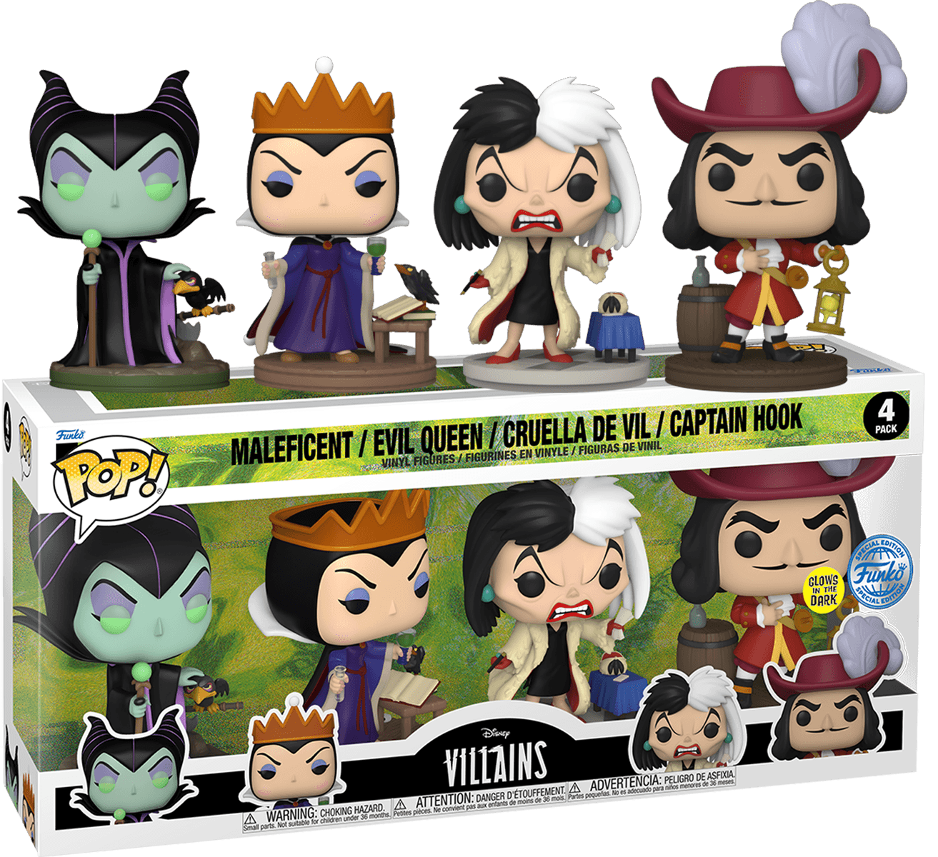 FUN77129 Disney: Villains - US Exclusive Glow Pop! Vinyl 4-Pack [RS] - Funko - Titan Pop Culture