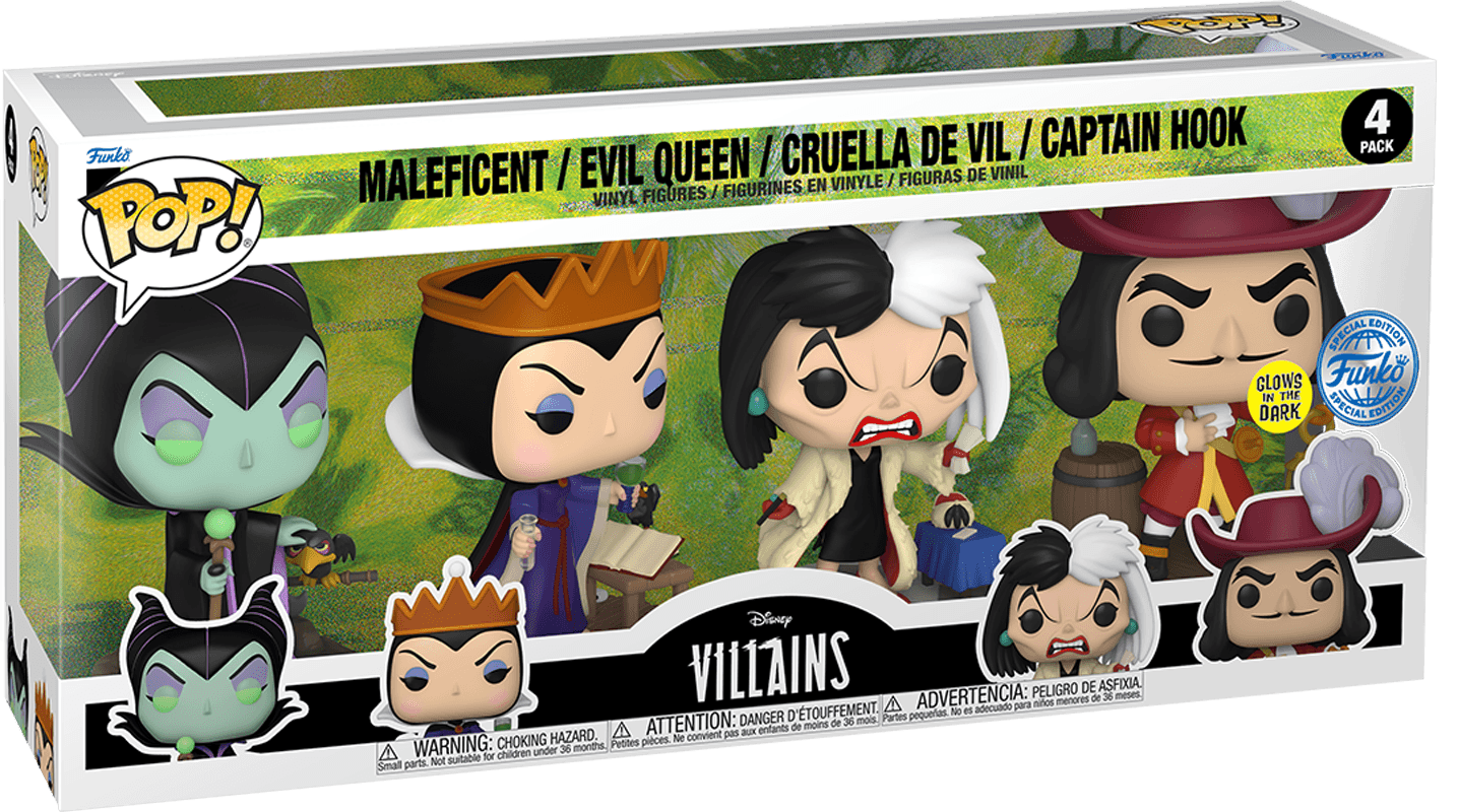 FUN77129 Disney: Villains - US Exclusive Glow Pop! Vinyl 4-Pack [RS] - Funko - Titan Pop Culture