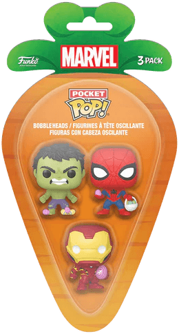 FUN77168 Marvel Comics - Spider-Man, Iron Man & Hulk Carrot Pocket Pop! 3-Pack - Funko - Titan Pop Culture