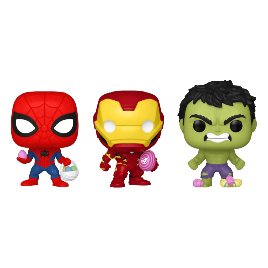 FUN77168 Marvel Comics - Spider-Man, Iron Man & Hulk Carrot Pocket Pop! 3-Pack - Funko - Titan Pop Culture