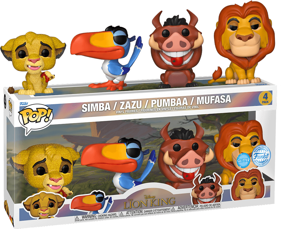 FUN77206 The Lion King (1994) - Simba, Zazi, Pumbaa, Mufasa US Exclusive Glitter Pop! 4-Pack [RS] - Funko - Titan Pop Culture