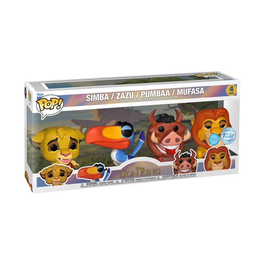 FUN77206 The Lion King (1994) - Simba, Zazi, Pumbaa, Mufasa US Exclusive Glitter Pop! 4-Pack [RS] - Funko - Titan Pop Culture