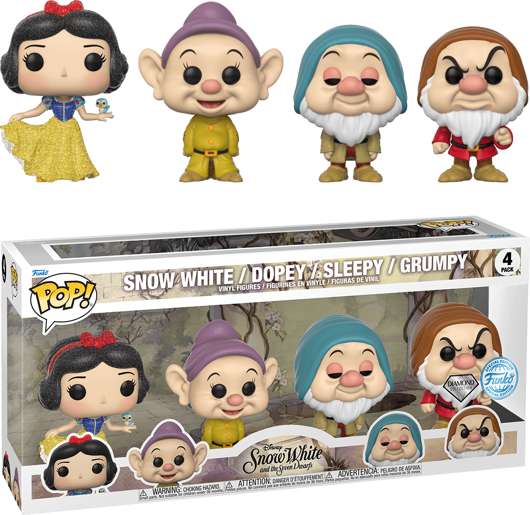 FUN77207 Snow White (1937) - Snow White, Dopey, Sleepy, Grumpy Exclusive Diamond Glitter Pop! 4-Pack [RS] - Funko - Titan Pop Culture