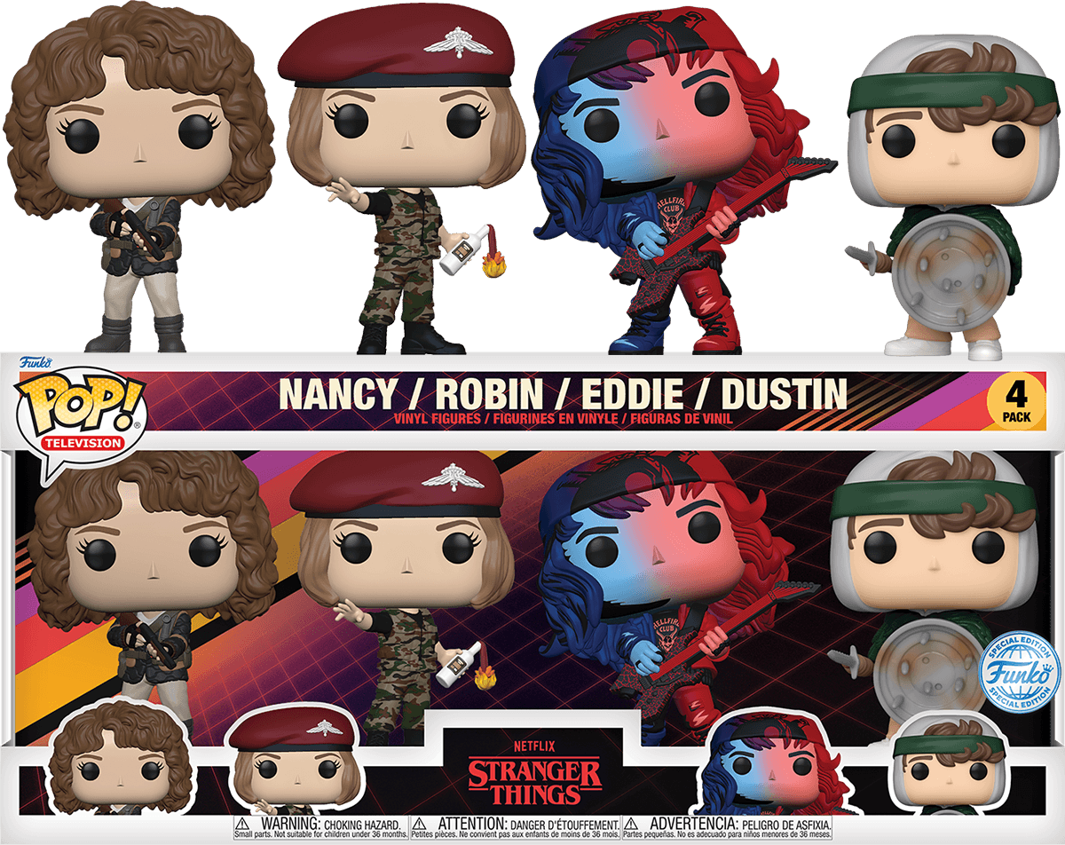 FUN77214 Stranger Things - Nancy, Robin, Eddie & Dustin US Exclusive Pop! 4-Pack [RS] - Funko - Titan Pop Culture