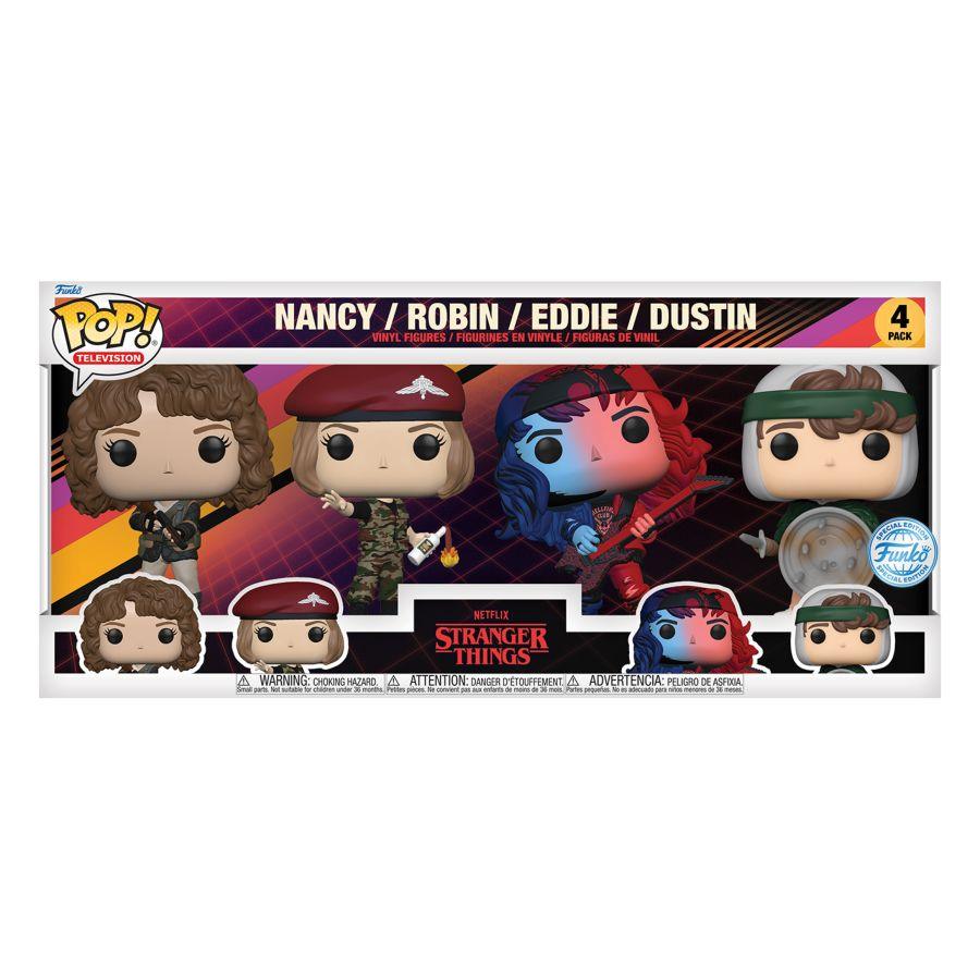 FUN77214 Stranger Things - Nancy, Robin, Eddie & Dustin US Exclusive Pop! 4-Pack [RS] - Funko - Titan Pop Culture