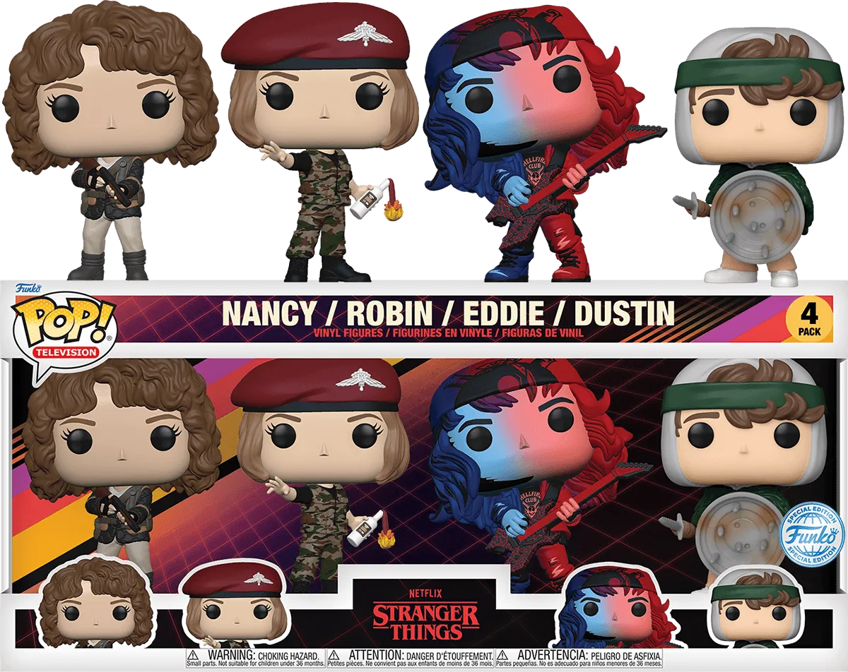 FUN77214 Stranger Things - Nancy, Robin, Eddie & Dustin US Exclusive Pop! 4-Pack [RS] - Funko - Titan Pop Culture