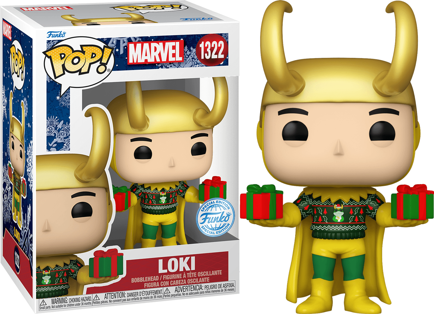 FUN77448 Marvel Comics - Loki with Sweater Holiday US Exclusive Metallic Pop! Vinyl [RS] - Funko - Titan Pop Culture