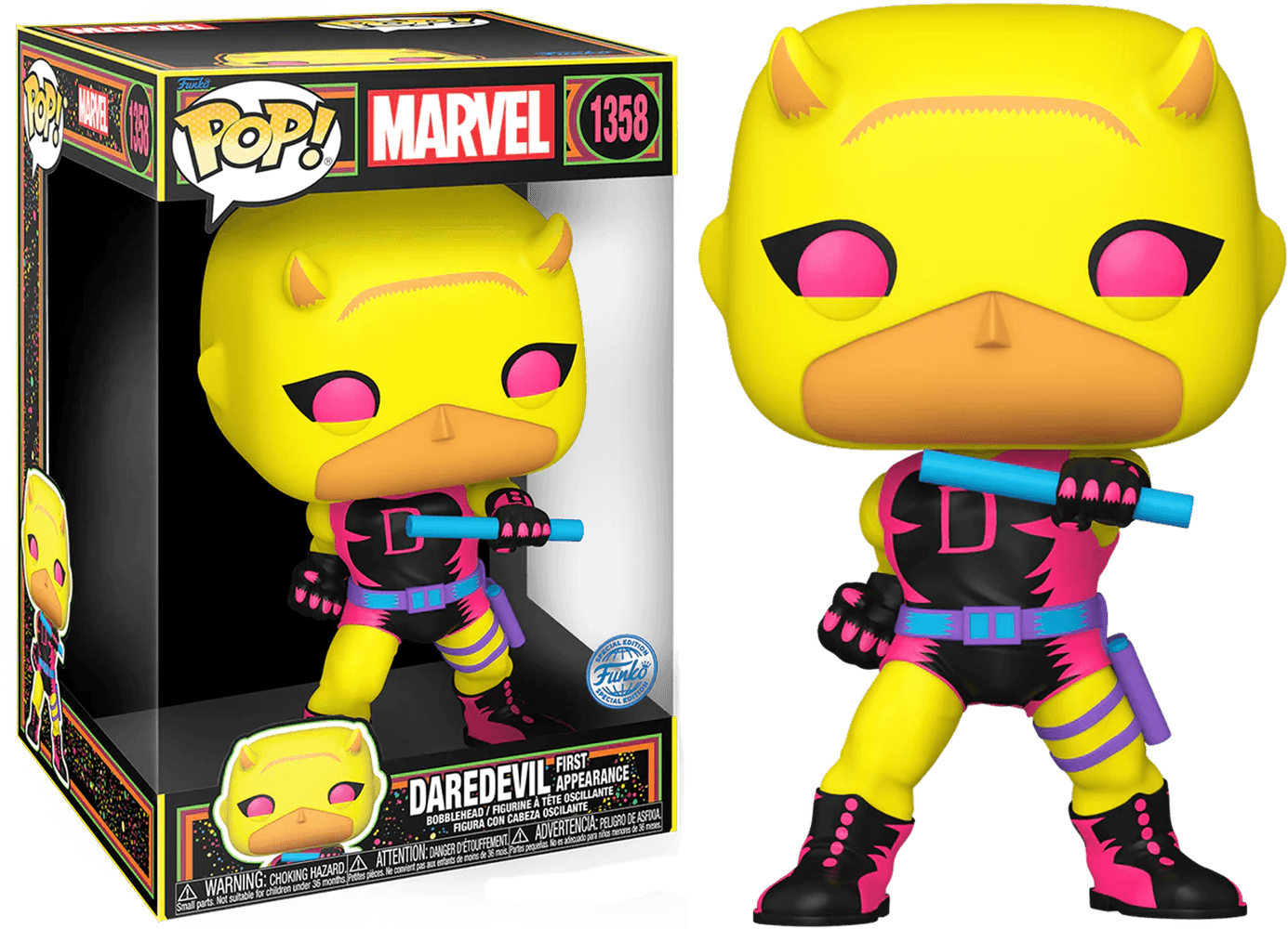 FUN77543 Marvel Comics - Daredevil (First Appearance) US Exclusive Blacklight 10" Pop! Vinyl [RS] - Funko - Titan Pop Culture