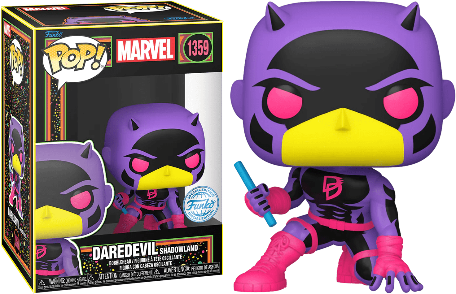 FUN77544 Marvel Comics - Daredevil (Shadowlands) US Exclusive Blacklight Pop! Vinyl [RS] - Funko - Titan Pop Culture