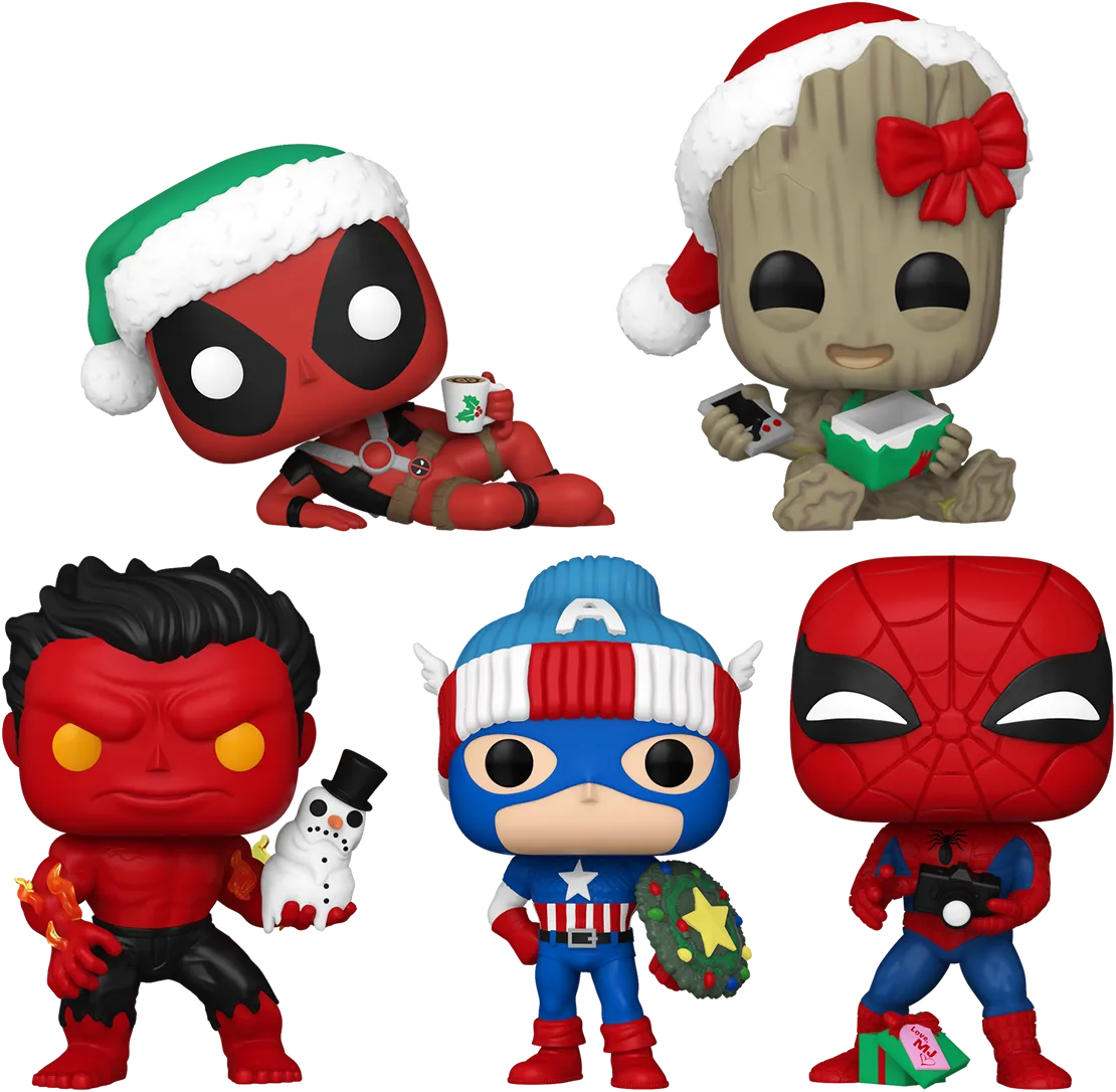 FUN80032 + FUN80033 + FUN80034 + FUN80035 + FUN82877 Marvel - Marvel-lous Holiday Pop! Vinyl Bundle (Set of 5) - Funko - Titan Pop Culture