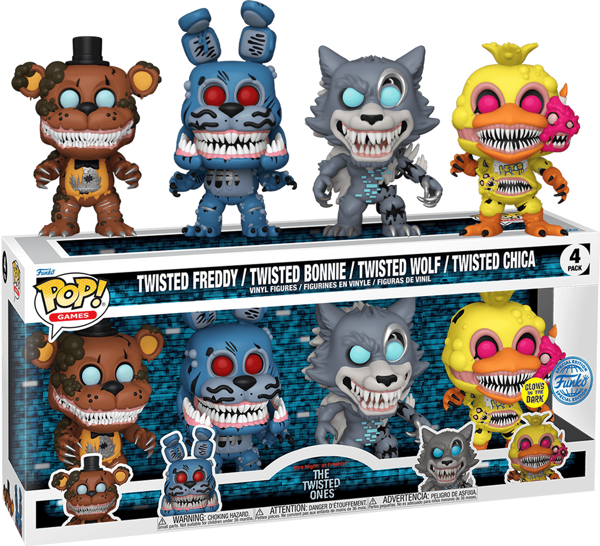 FUN82507 Five Nights at Freddy's - The Twisted Ones Glow-in-the-Dark Pop! Vinyl 4-Pack [RS] - Funko - Titan Pop Culture