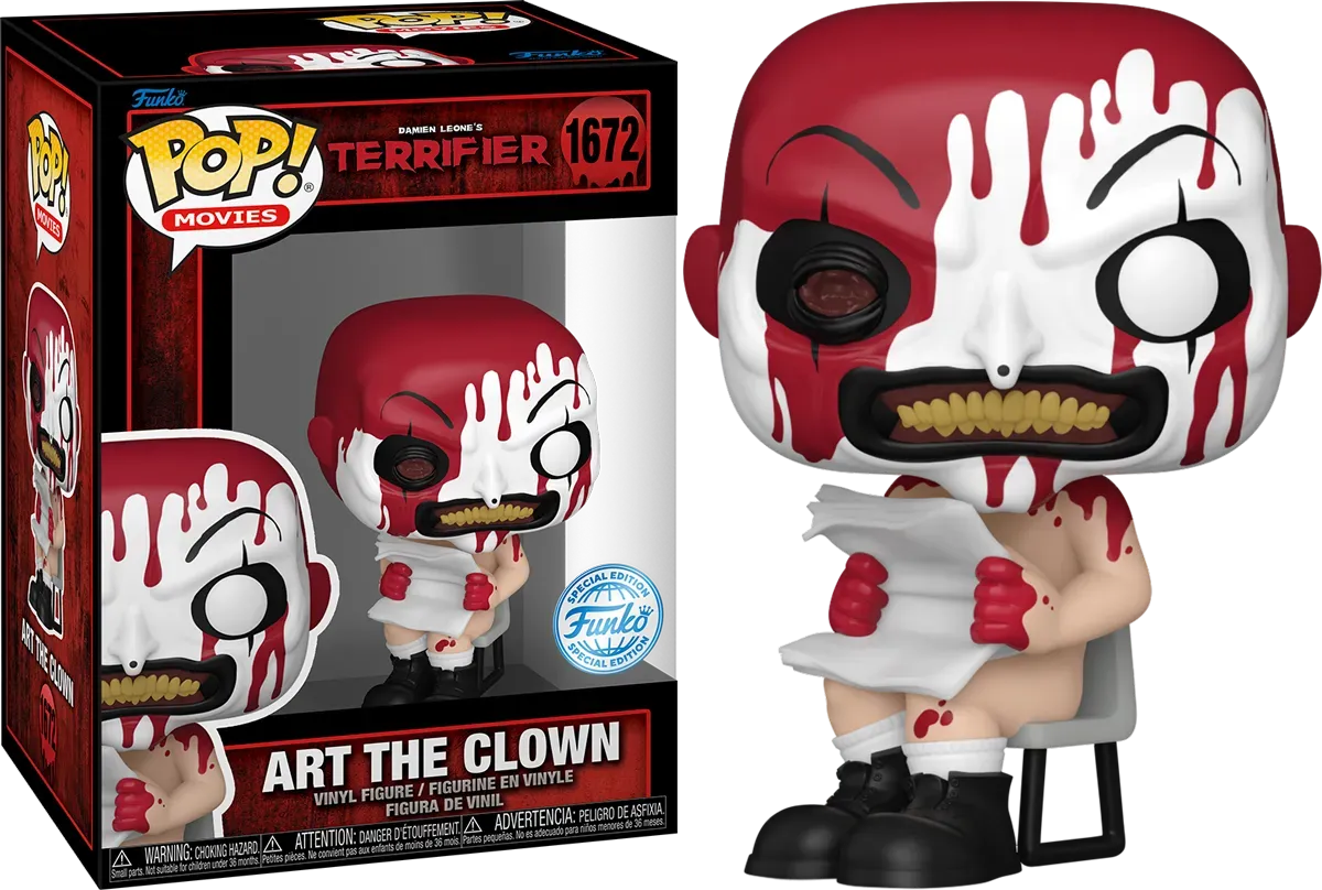 FUN82851 Terrifier - Art the Clown Sitting (Bloody) US Exclusive Pop! Vinyl [RS] - Funko TBA - Titan Pop Culture