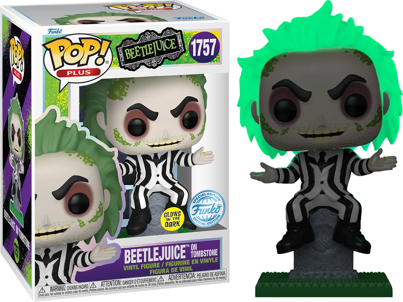 FUN84453 Beetlejuice - Beetlejuice on Tombstone Glow US Exclusive Pop! Plus Vinyl [RS] - Funko - Titan Pop Culture