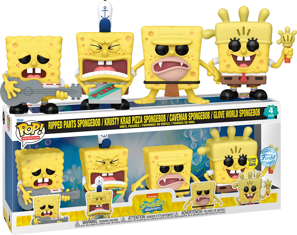 FUN84464 Spongebob Squarepants - Spongebob Squarepants Glow in the Dark Pop! Vinyl 4-Pack [RS] - Funko - Titan Pop Culture