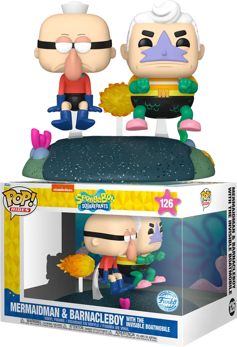 FUN84572 Spongebob Squarepants - Mermaidman & Barnacleboy with Invisible Boat US Exclusive Pop! Ride [RS] - Funko - Titan Pop Culture