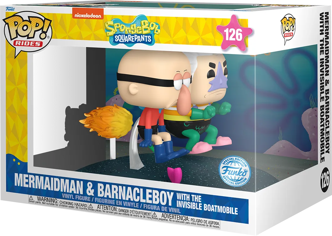 FUN84572 Spongebob Squarepants - Mermaidman & Barnacleboy with Invisible Boat US Exclusive Pop! Ride [RS] - Funko - Titan Pop Culture