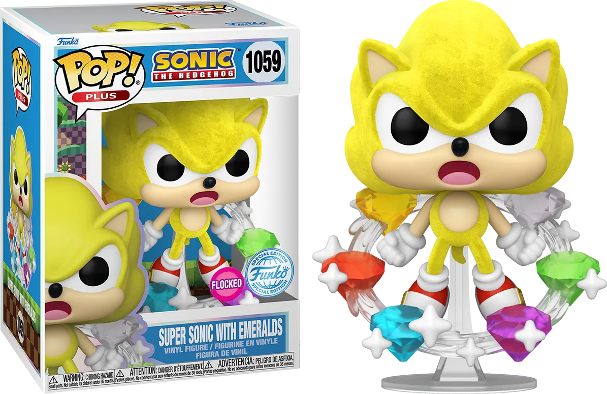 FUN85015 Sonic the Hedgehog - Super Sonic with Emeralds Flocked US Exclusive Pop! Plus Vinyl [RS] - Funko - Titan Pop Culture