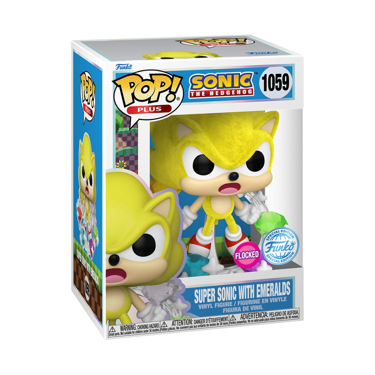 FUN85015 Sonic the Hedgehog - Super Sonic with Emeralds Flocked US Exclusive Pop! Plus Vinyl [RS] - Funko - Titan Pop Culture