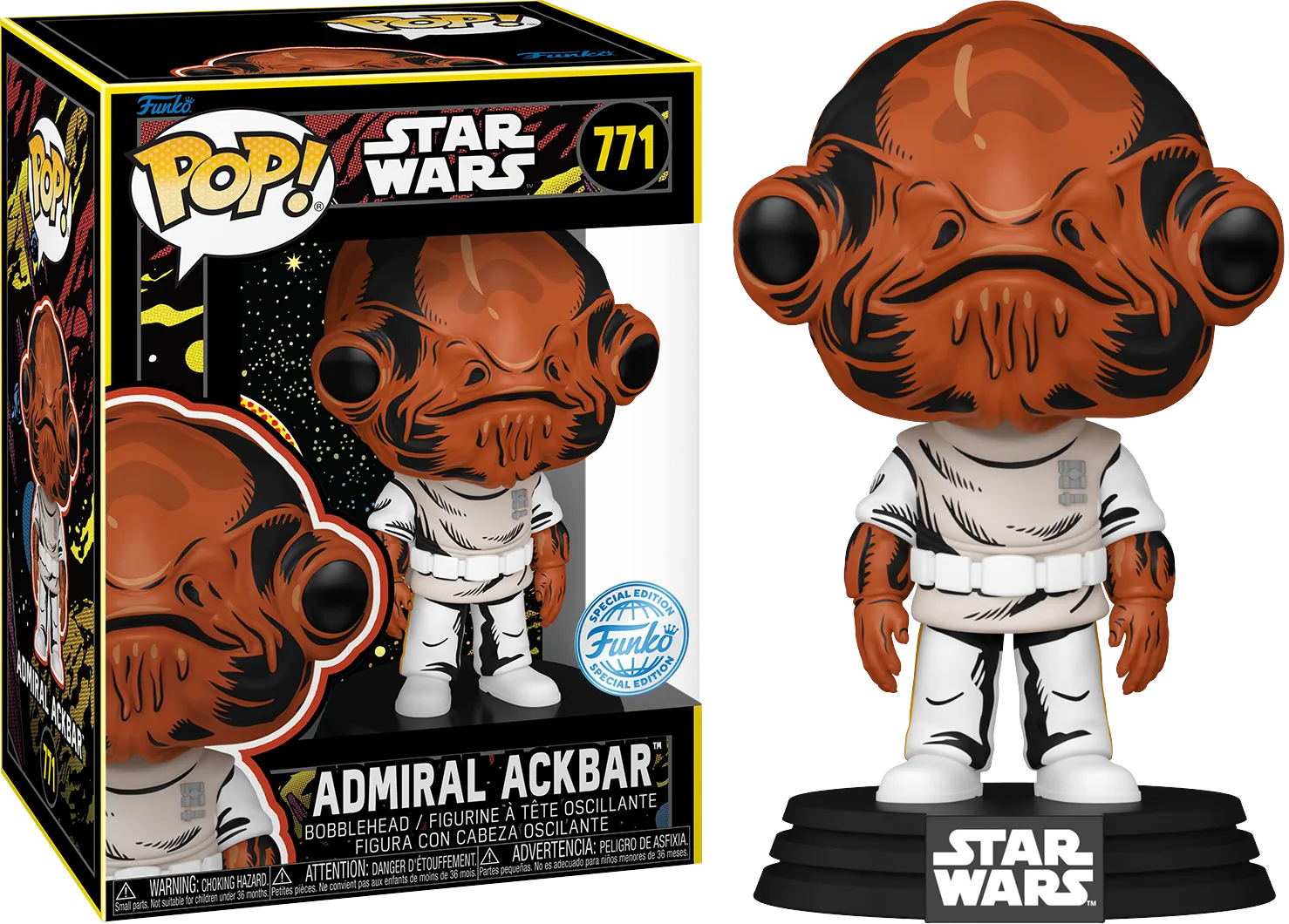 FUN85342 Star Wars - Admiral Ackbar Retro US Exclusive Pop! Vinyl [RS] - Funko - Titan Pop Culture