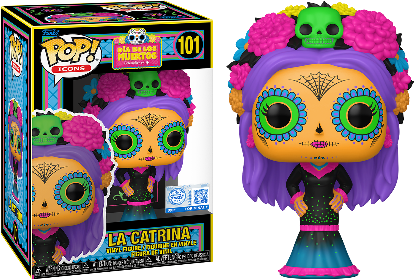 Dia de Los Muertos – La Catrina (Azul) Exclusive Blacklight Pop! Vinyl [RS]