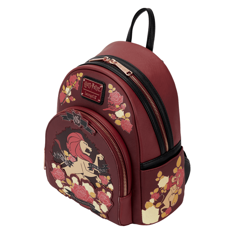LOUHPBK0258 Harry Potter - Gryffindor House Floral Tattoo Mini Backpack - Loungefly - Titan Pop Culture