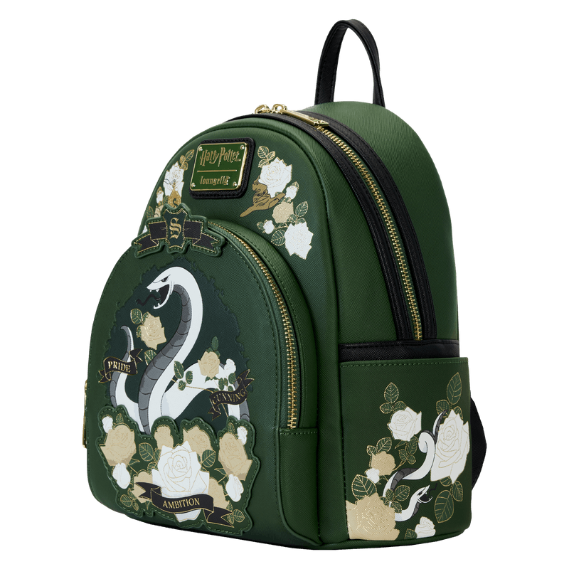 LOUHPBK0256 Harry Potter - Slytherin House Floral Tattoo Mini Backpack - Loungefly - Titan Pop Culture