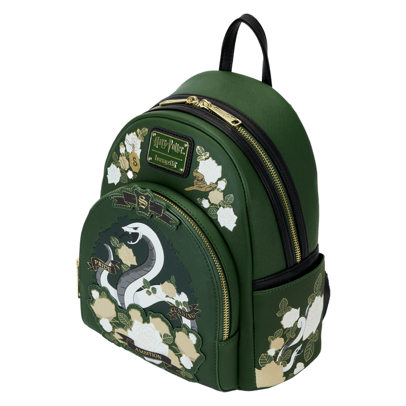 LOUHPBK0256 Harry Potter - Slytherin House Floral Tattoo Mini Backpack - Loungefly - Titan Pop Culture