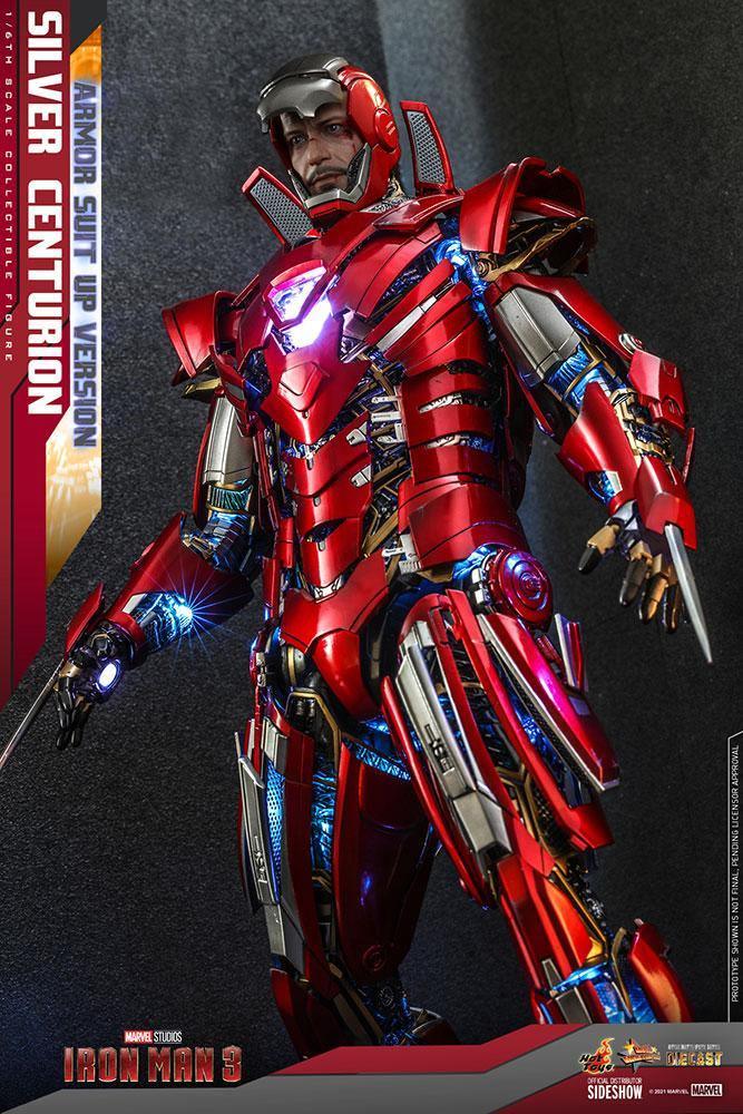 HOTMMS618D43 Iron Man 3 - Silver Centurion Armor Suit-Up 1:6 Scale 12" Diecast Action Figure - Iron Studios - Titan Pop Culture