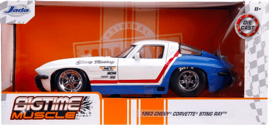 JAD31666 Big Time Muscle - Chevy Corvette Stingray 1963 White 1:24 Scale Diecast Vehicle - Jada Toys - Titan Pop Culture
