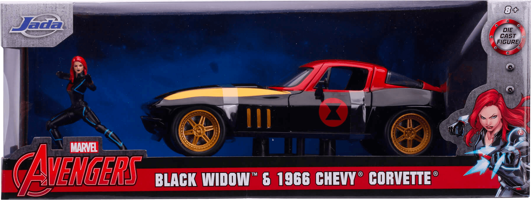 JAD31749 Avengers - '66 Chevy Corvette w/Black Widow 1:24 Scale Hollywood Ride - Jada Toys - Titan Pop Culture