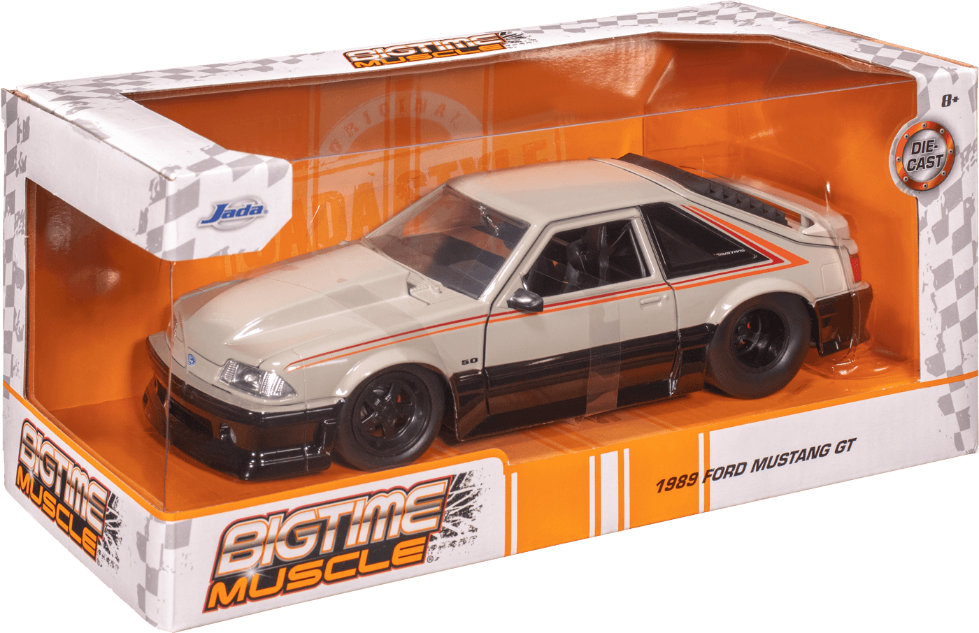 JAD32706 Big Time Muscle - Ford Mustang GT 1989 Grey / Black 1:24 Scale Diecast Vehicle - Jada Toys - Titan Pop Culture