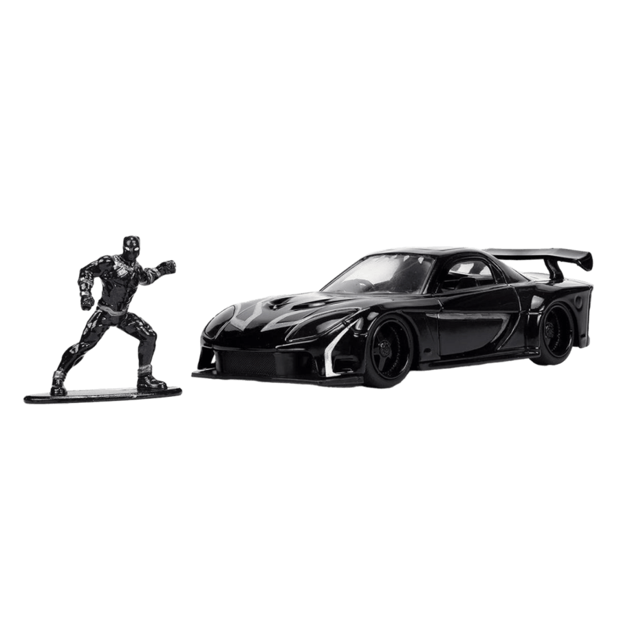 JAD33078 Marvel Comics - 1995 Mazda RX7 with Black Panther 1:32 Scale Diecast Figure - Jada Toys - Titan Pop Culture