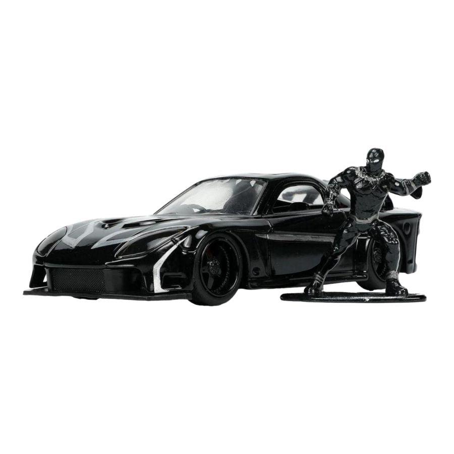 JAD33078 Marvel Comics - 1995 Mazda RX7 with Black Panther 1:32 Scale Diecast Figure - Jada Toys - Titan Pop Culture